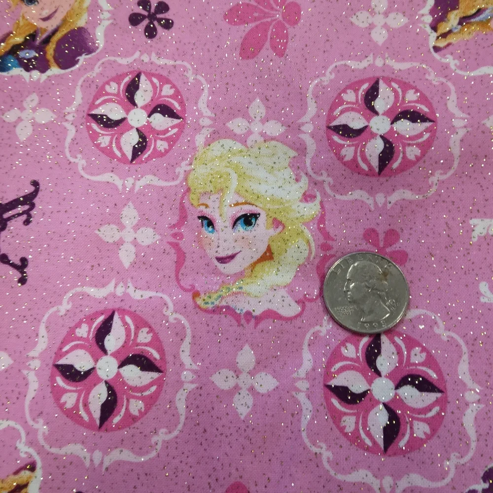 FABRIC Disney Frozen Fabric, Elsa & Ana Patch On Glitter Pink, 2.5 Yards